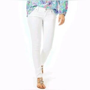 Lilly Pulitzer Worth Skinny mini Zip Bottom White Crop Ankle Jeans Pants Size 8